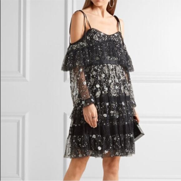 Needle & Thread Supernova Tiered Ruffle Embellished Dress Black Size 6 - Picture 2 of 14
